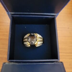 Elegant Gold and SAPHIRE SIMULATED with Simulated Diamonds Women's Ring